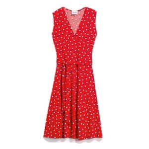 Leota Finnley Martini Dot Faux Wrap Jersey Dress M Medium Red Black Blue Vneck